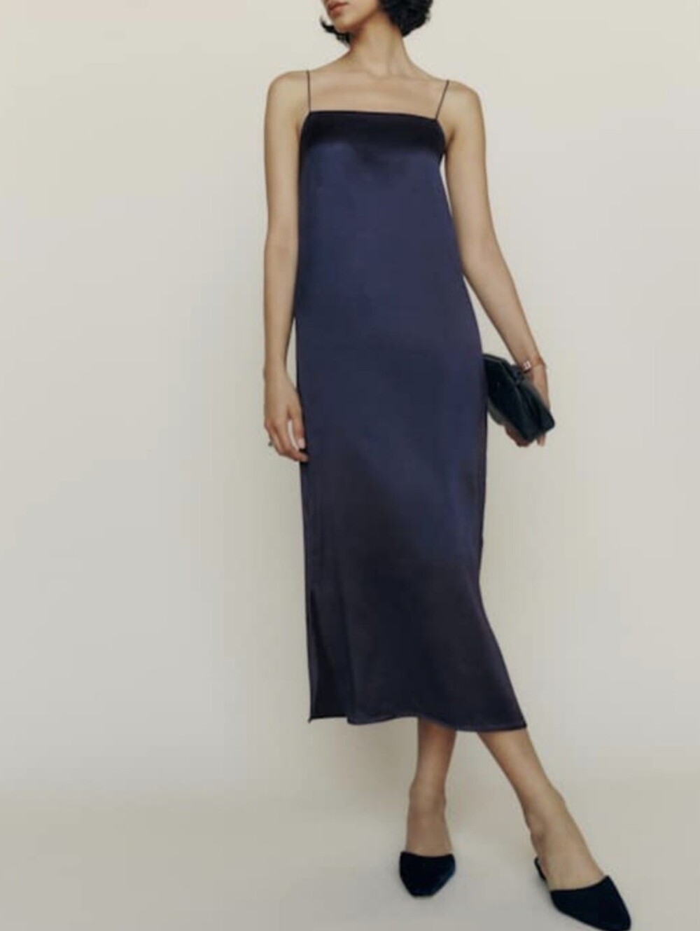 Reformation Silk Yoshe Slip Midi Dress in Deep Navy Sz Sm